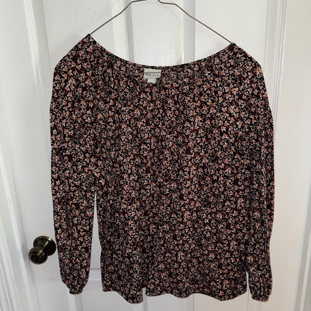 Ava & Viv Relaxed Brown Bishop Sleeve Blouse